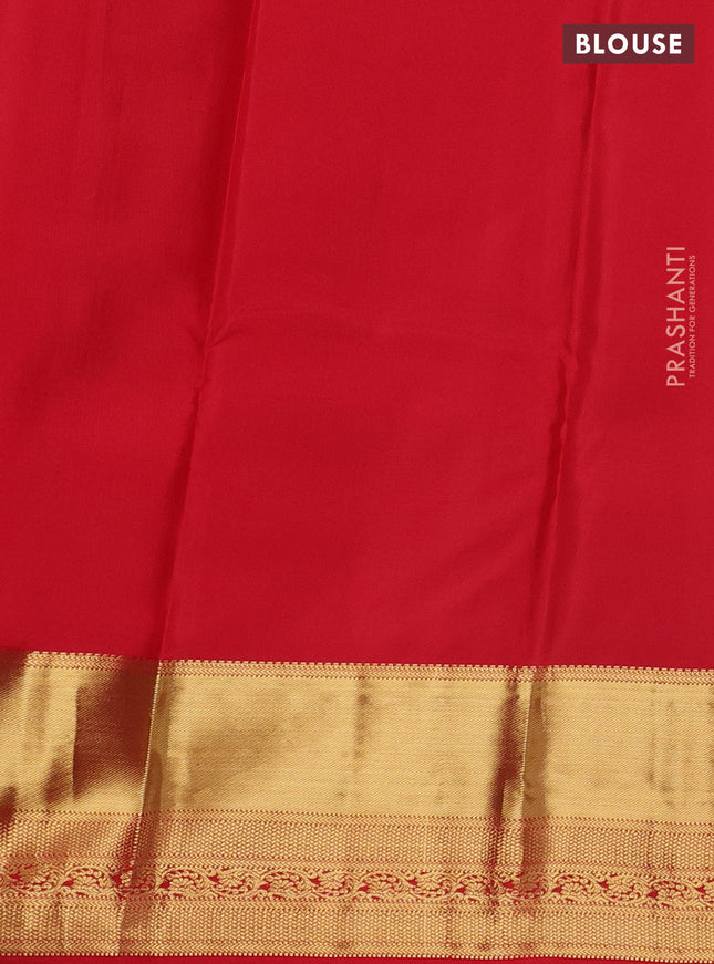 Pure kanchipuram silk saree blue and red with annam & rudhraksha zari woven buttas and rich zari woven border