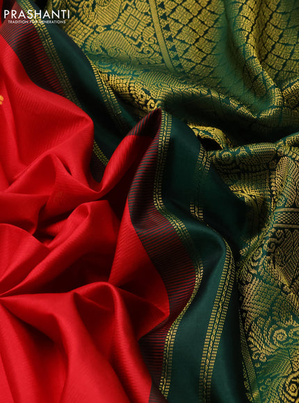 Pure kanchipuram silk saree red and dark green with zari woven buttas and long zari woven korvai border