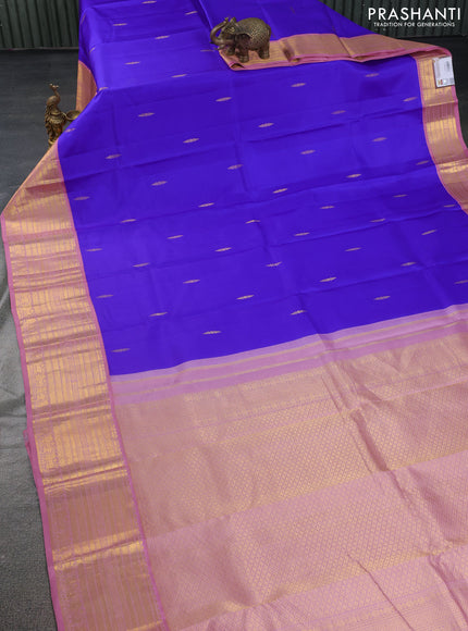 Pure kanchipuram silk saree royal blue and pastel pink with zari woven buttas and long zari woven korvai border