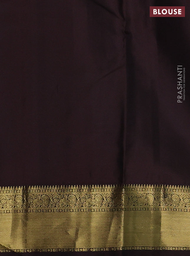 Pure kanchipuram silk saree dark magenta pink and brown with allover zari checks & buttas and annam zari woven korvai border