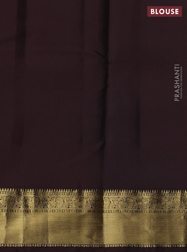 Pure kanchipuram silk saree mustard yellow and brown with allover zari checks & buttas and annam zari woven korvai border