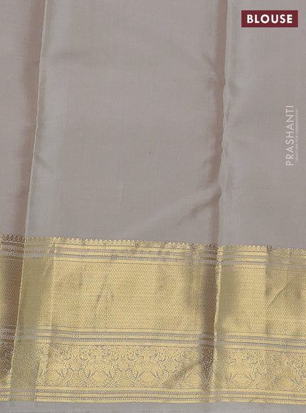 Pure kanchipuram silk saree purple and grey with allover zari checks & buttas and annam zari woven korvai border