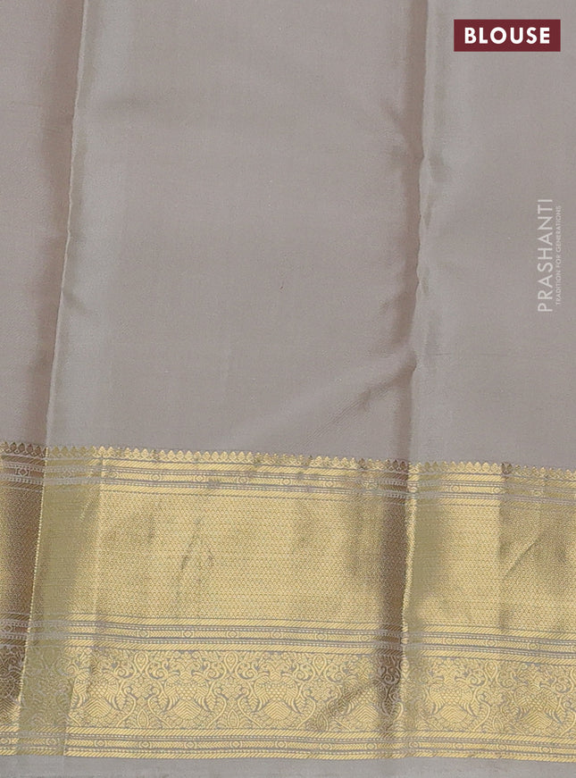 Pure kanchipuram silk saree purple and grey with allover zari checks & buttas and annam zari woven korvai border