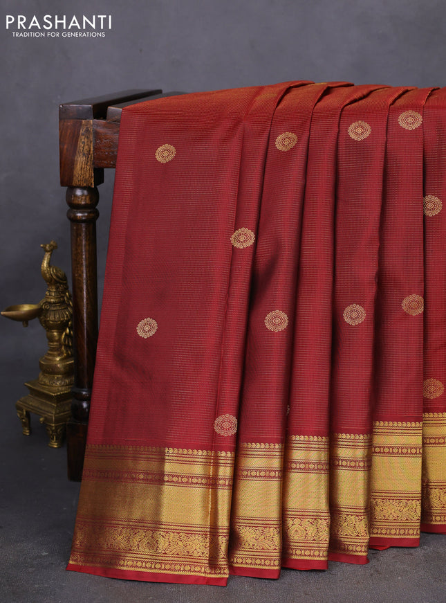 Pure kanchipuram silk saree maroon with allover vairosi pattern & zari buttas and zari woven border