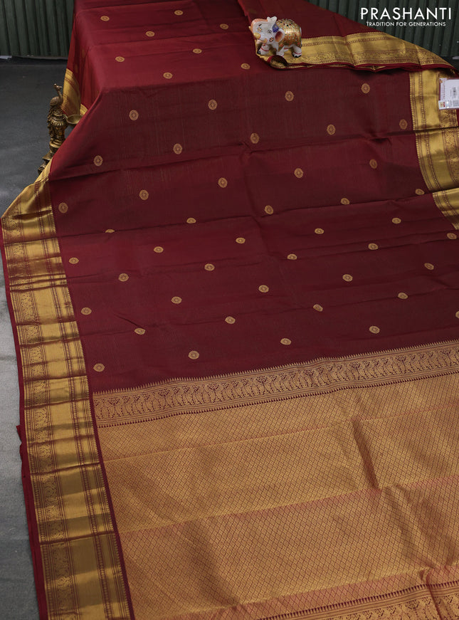 Pure kanchipuram silk saree maroon with allover vairosi pattern & zari buttas and zari woven border