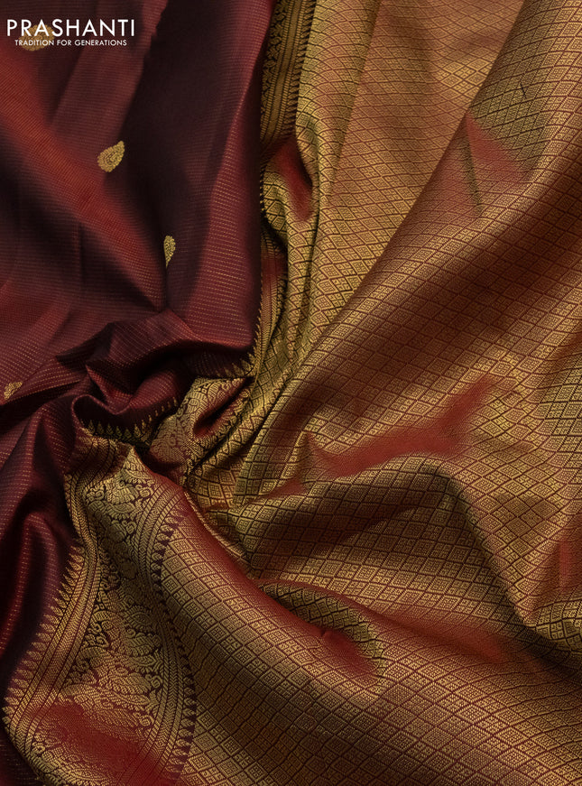 Pure kanchipuram silk saree maroon with allover vairosi pattern & zari buttas and zari woven border