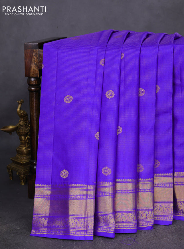 Pure kanchipuram silk saree blue with allover vairosi pattern & zari buttas and zari woven border