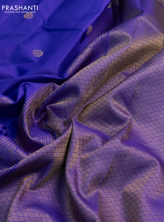 Pure kanchipuram silk saree blue with allover vairosi pattern & zari buttas and zari woven border