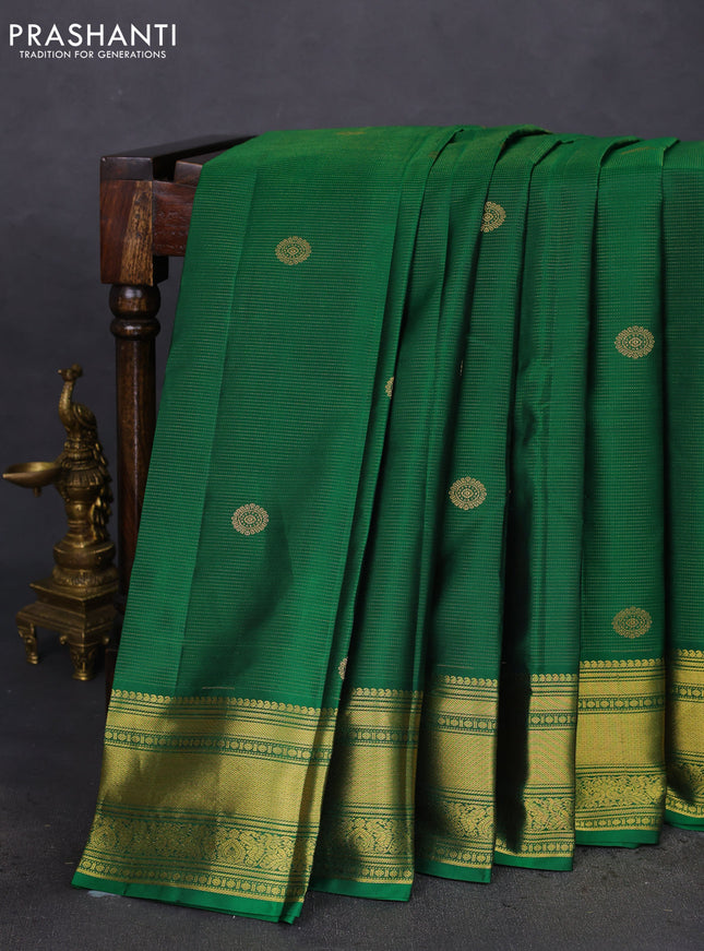 Pure kanchipuram silk saree green with allover vairosi pattern & zari buttas and zari woven border