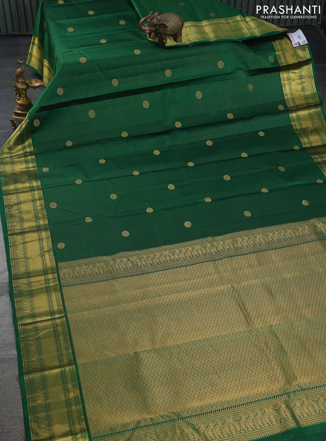 Pure kanchipuram silk saree green with allover vairosi pattern & zari buttas and zari woven border