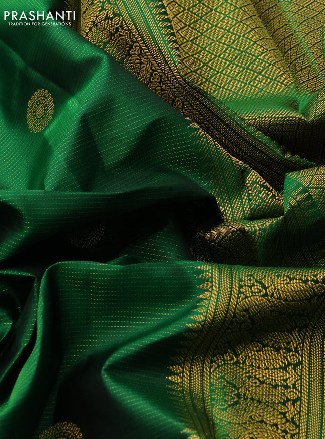 Pure kanchipuram silk saree green with allover vairosi pattern & zari buttas and zari woven border