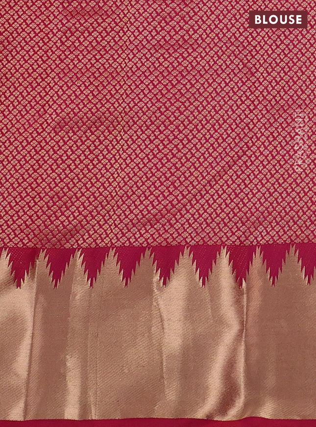 Pure kanchipuram silk saree dark pink with plain body and temple design zari woven border