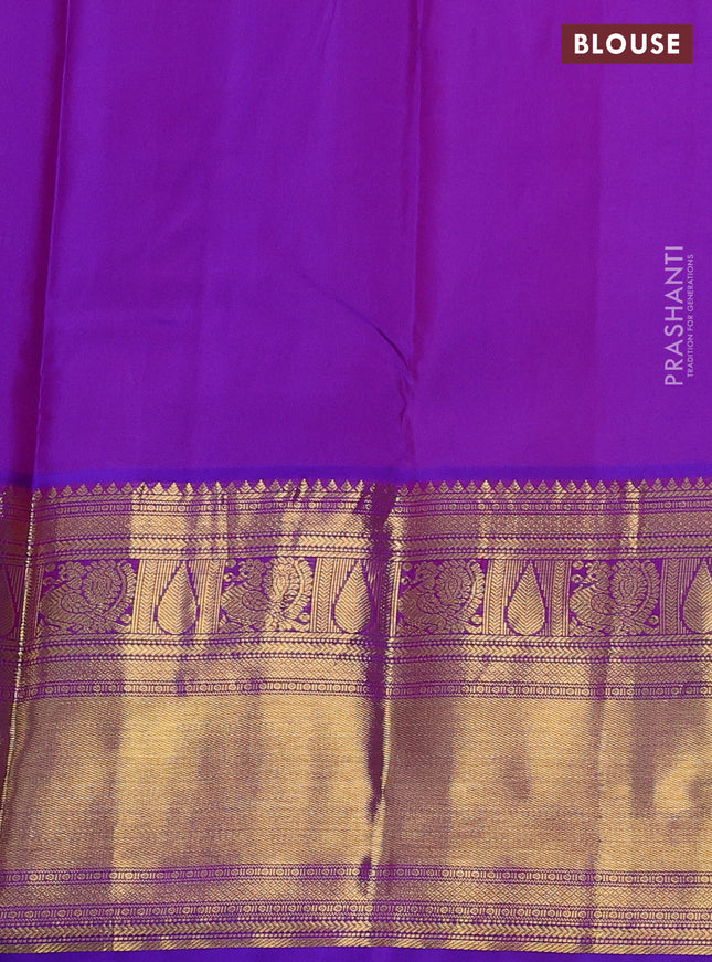 Pure kanchipuram silk saree pastel green and dual shade of purple with zari woven buttas and long zari woven korvai border
