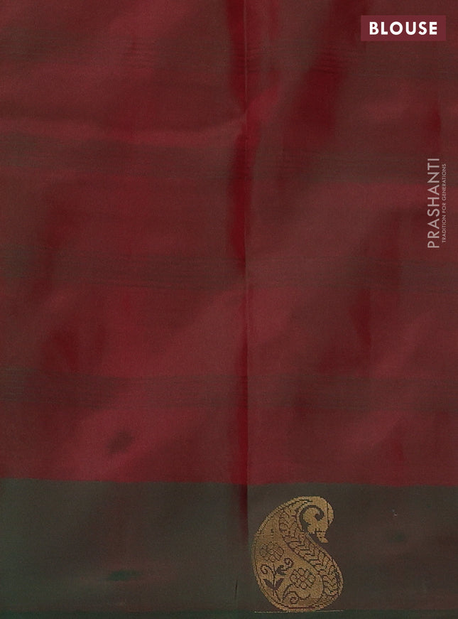 Pure kanchipuram silk saree pink and dual shade of green with plain body and zari woven butta border