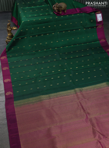 Pure kanchipuram silk saree green and purple with zari woven buttas and zari woven butta border