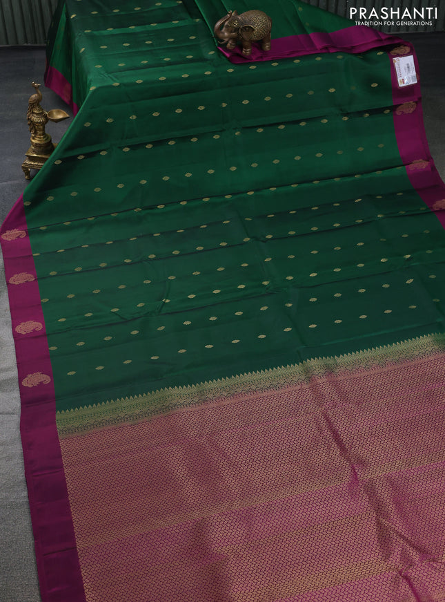Pure kanchipuram silk saree green and purple with zari woven buttas and zari woven butta border