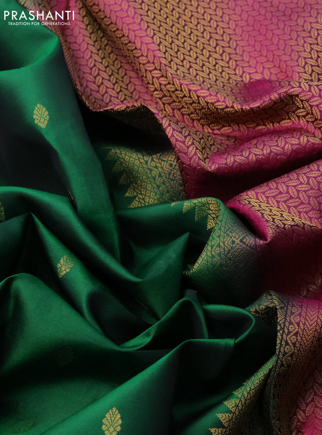Pure kanchipuram silk saree green and purple with zari woven buttas and zari woven butta border