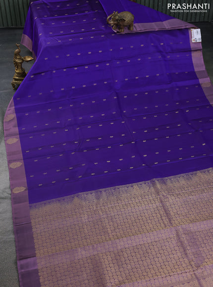 Pure kanchipuram silk saree blue and mild purple with zari woven buttas and zari woven butta border
