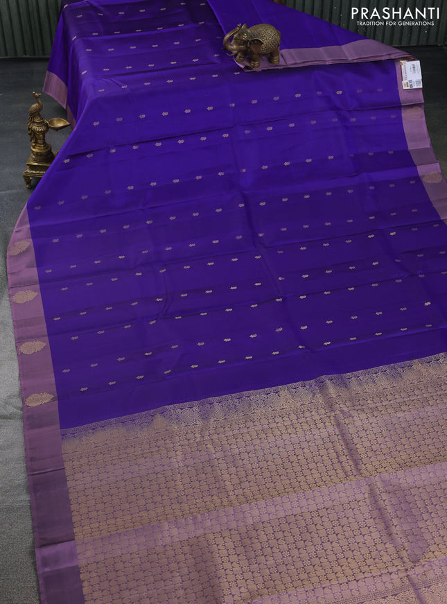 Pure kanchipuram silk saree blue and mild purple with zari woven buttas and zari woven butta border