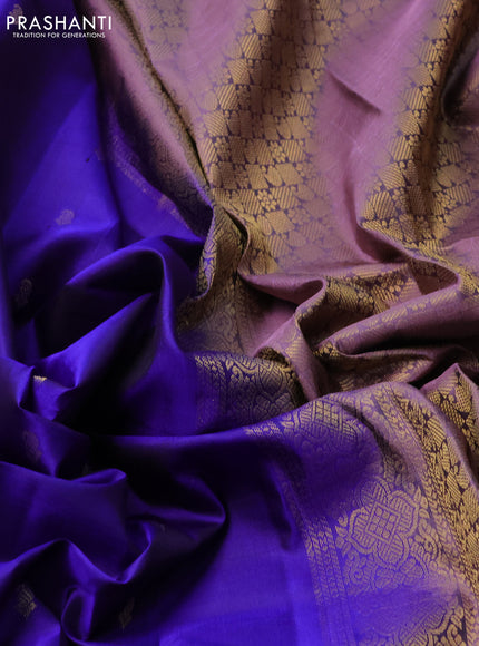 Pure kanchipuram silk saree blue and mild purple with zari woven buttas and zari woven butta border