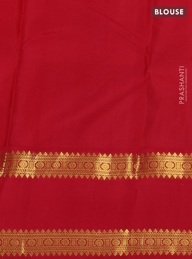 Pure kanchipuram silk saree yellow and red with allover vairaosi pattern & zari buttas and rettapet zari woven korvai border