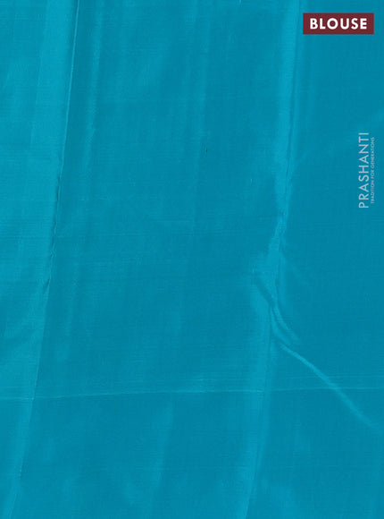 Pure kanchipuram silk saree purple and teal blue with allover stripes pattern and simple border