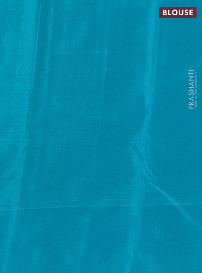 Pure kanchipuram silk saree purple and teal blue with allover stripes pattern and simple border