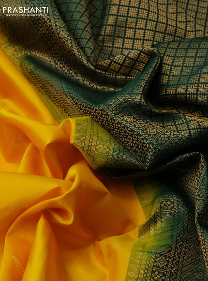 Pure kanchipuram silk saree yellow and dark green with zari woven buttas and zari woven butta border