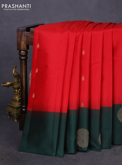 Pure kanchipuram silk saree red and dark green with zari woven buttas and zari woven butta border