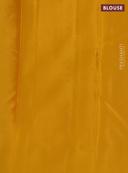 Pure kanchipuram silk saree blue and mustard yellow with allover checked pattern & zari buttas and zari woven butta border