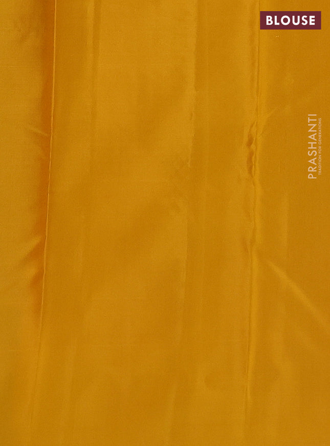 Pure kanchipuram silk saree blue and mustard yellow with allover checked pattern & zari buttas and zari woven butta border