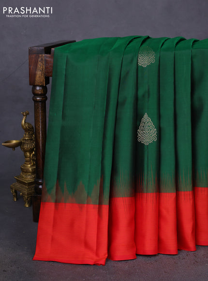 Pure kanchipuram silk saree green and red with zari woven buttas and zari woven border