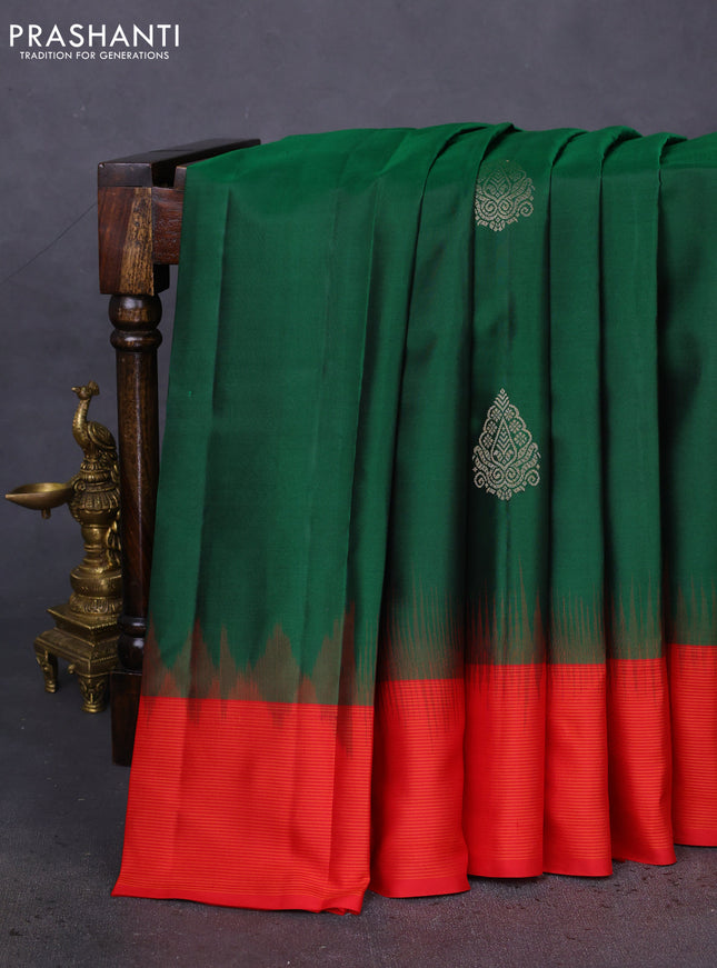 Pure kanchipuram silk saree green and red with zari woven buttas and zari woven border