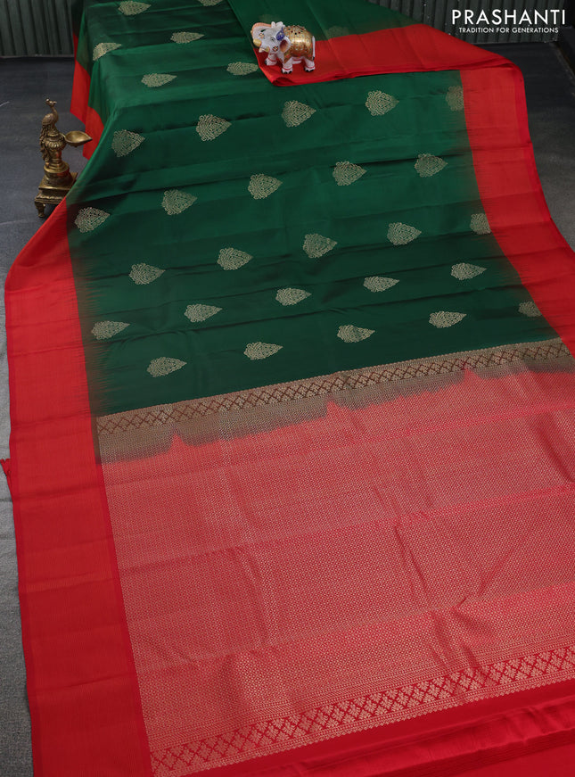 Pure kanchipuram silk saree green and red with zari woven buttas and zari woven border