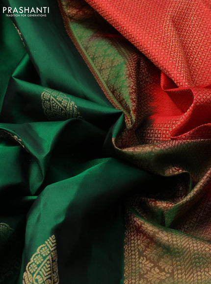 Pure kanchipuram silk saree green and red with zari woven buttas and zari woven border