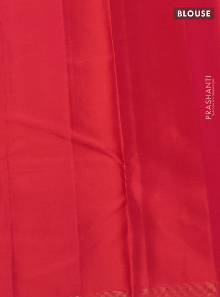 Pure kanchipuram silk saree blue and dual shade of pinkish orange with zari woven buttas and zari woven border