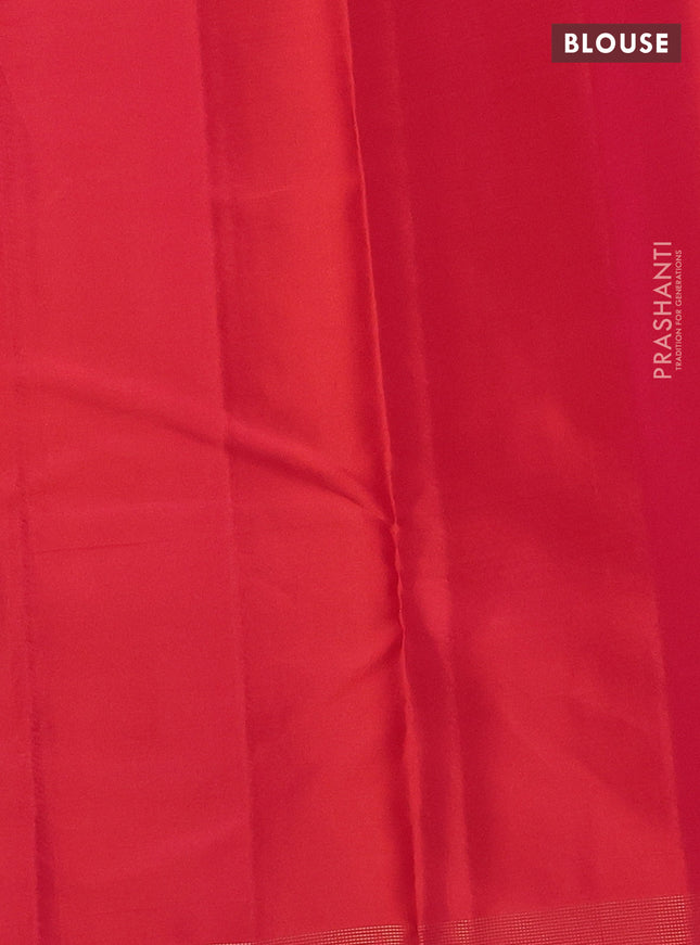 Pure kanchipuram silk saree blue and dual shade of pinkish orange with zari woven buttas and zari woven border