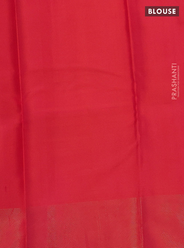 Pure kanchipuram silk saree green and dual shade of pinkish orange with zari woven buttas and zari woven border