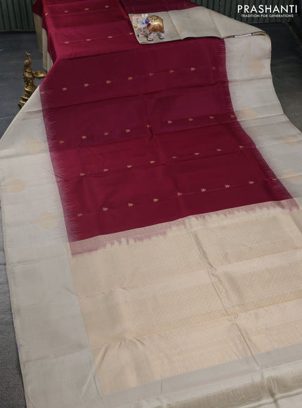 Pure kanchipuram silk saree wine shade and beige with zari woven buttas and zari woven butta border