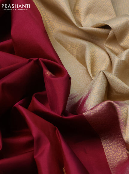 Pure kanchipuram silk saree wine shade and beige with zari woven buttas and zari woven butta border