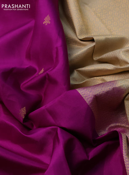 Pure kanchipuram silk saree purple and beige with zari woven buttas and zari woven butta border
