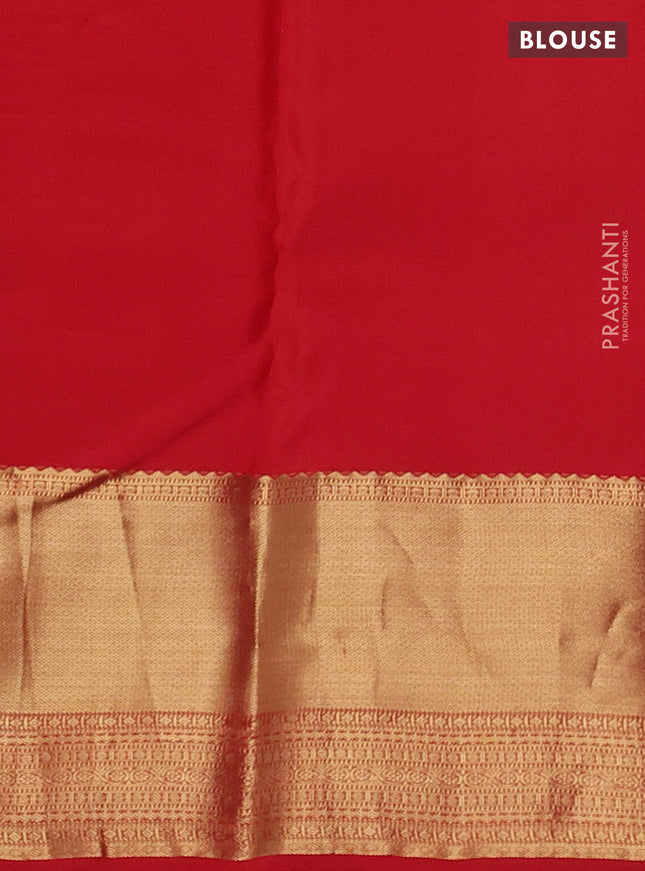 Pure kanchipuram silk saree blue and red with allover small zari checked pattern and long zari woven border