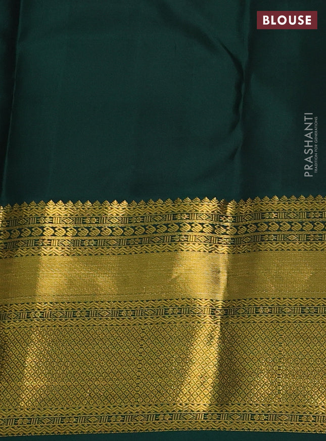 Pure kanchipuram silk saree red and green with allover small zari checked pattern and long zari woven korvai border
