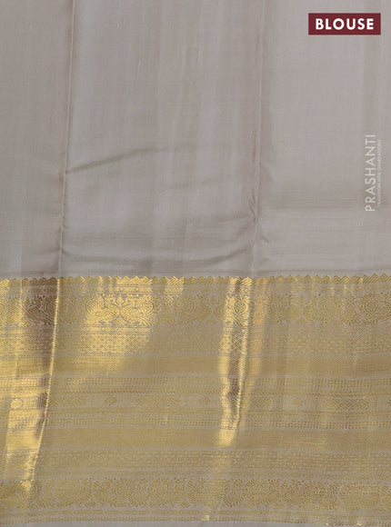 Pure kanchipuram silk saree green and grey with zari woven buttas and long zari woven korvai border