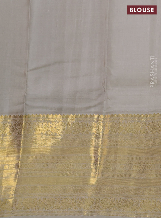 Pure kanchipuram silk saree green and grey with zari woven buttas and long zari woven korvai border