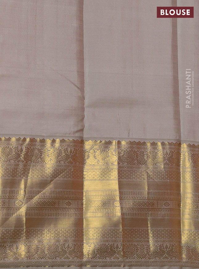 Pure kanchipuram silk saree red and grey with zari woven buttas and long zari woven korvai border