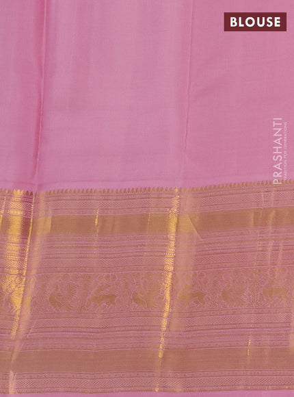 Pure kanchipuram silk saree green and pastel pink with zari woven buttas and long zari woven korvai border