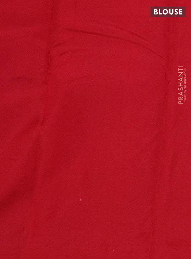 Pure kanchipuram silk saree blue and red with allover zari checked pattern in borderless style