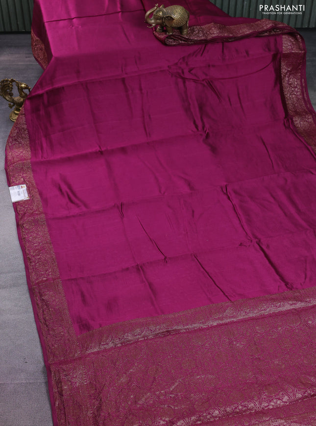 Chiniya silk saree wine shade with plain body and woven border