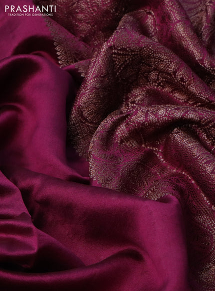 Chiniya silk saree wine shade with plain body and woven border